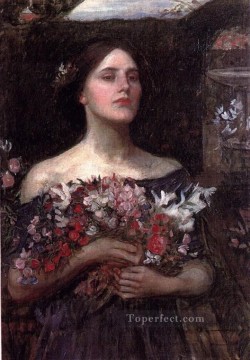  Greek Oil Painting - Gather ye rosebuds study JW Greek female John William Waterhouse